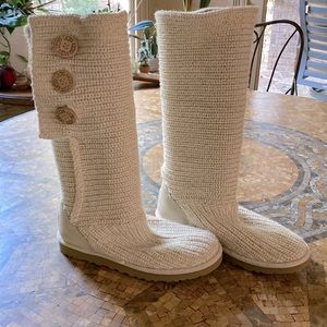 Ugg Australia Tall Cardy Knit Cream & Gold Boots
